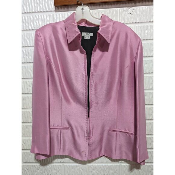 Jax Women's Pink Silk Zip Front With Scarf Collared Blazer Jacket Size 14 - Picture 1 of 4